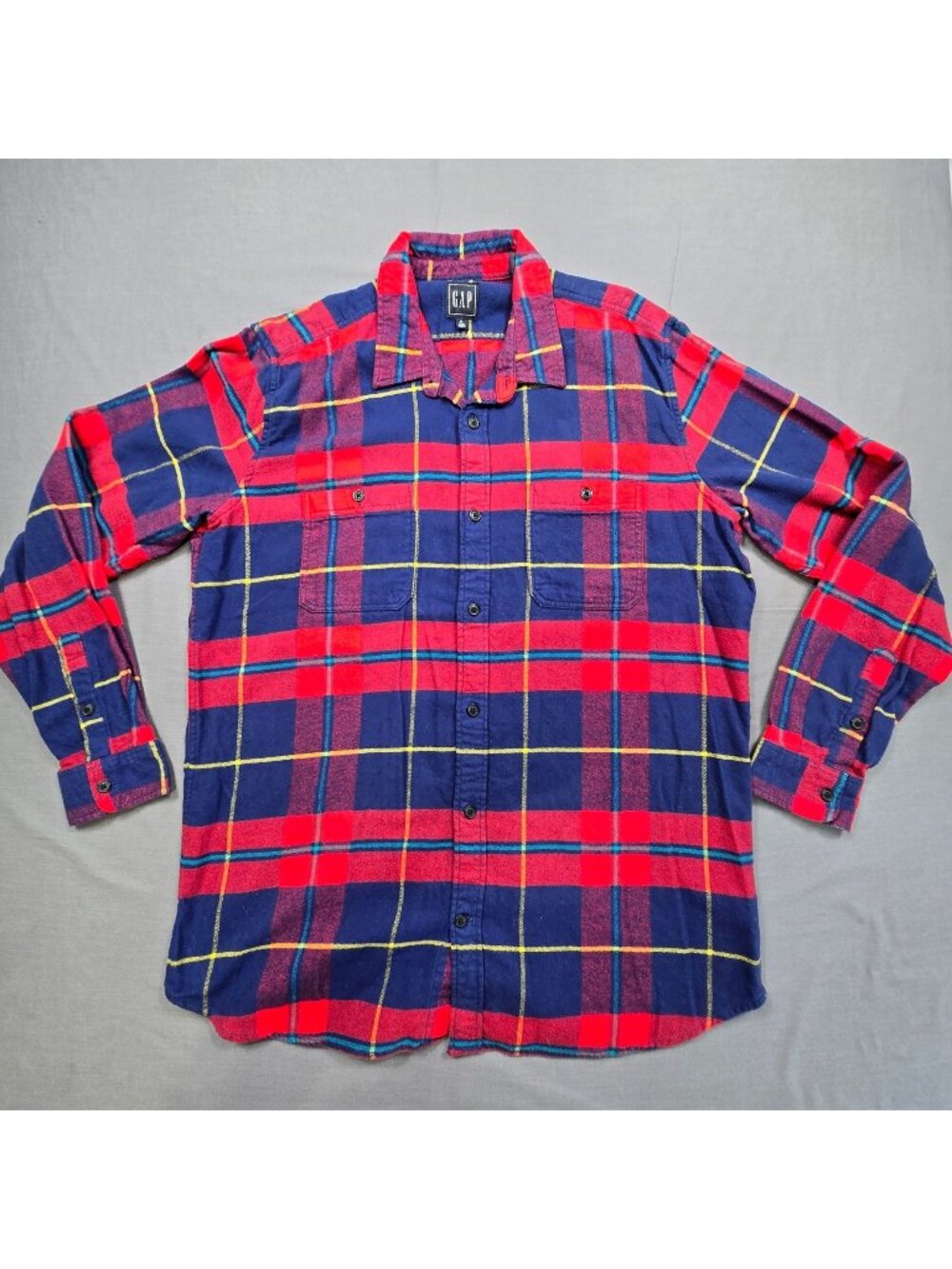 Gap XL Tall Mens Flannel Shirt Red & Blue Plaid Long Sleeve Button-Front Casual